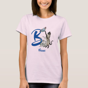 Cat And Butterfly Monogram Initial B Personalised T-Shirt