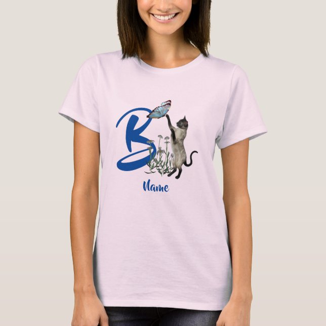 Cat And Butterfly Monogram Initial B Personalised T-Shirt (Front)