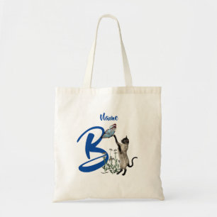 Cat And Butterfly Monogram Initial B Personalised Tote Bag