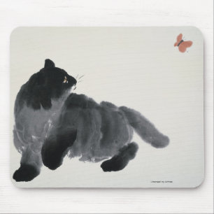 Cat and Butterfly Mouse Pad