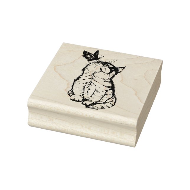 Cat and Butterfly Rubber Stamp (Stamp)