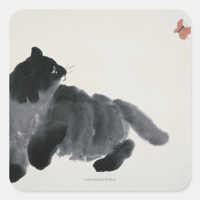 Cat and Butterfly Square Sticker (Front)