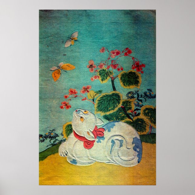 Cat and Butterfly, Suzuki Harunobu Poster (Front)