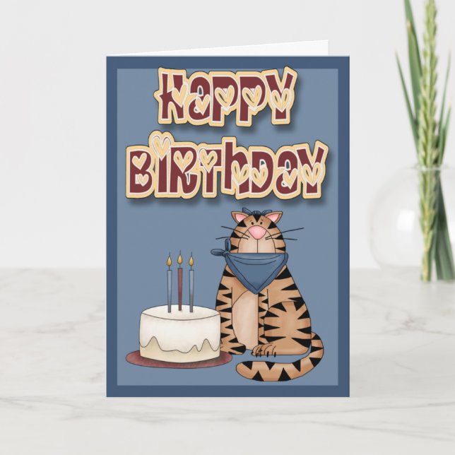 Cat and Cake Happy Birthday Card (Front)