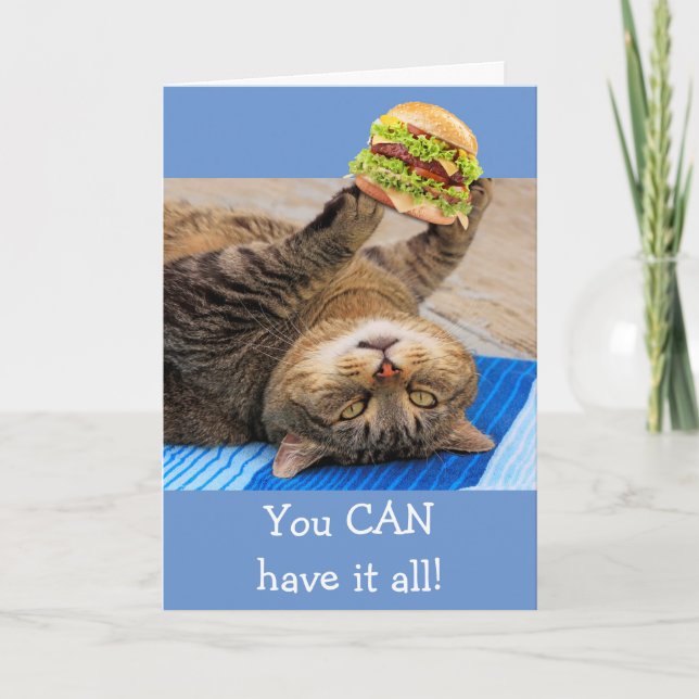 Cat And Cheeseburger Birthday Card (Front)