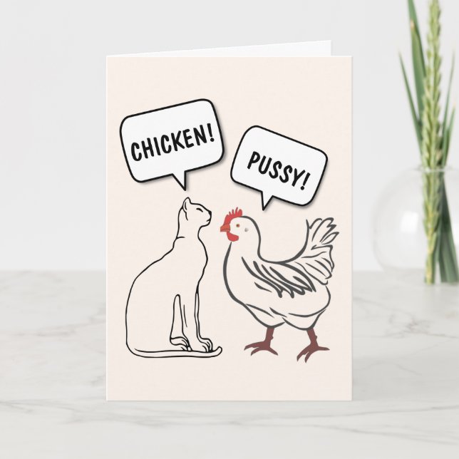 CAT AND CHICKEN FUNNY BIRTHDAY GREETING CARD (Front)
