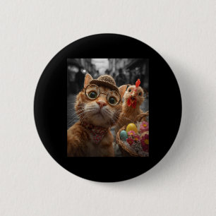 Cat And Chicken Selfie Funny Vintage Easter Eggs 6 Cm Round Badge