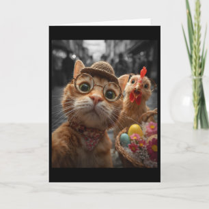 Cat And Chicken Selfie Funny Vintage Easter Eggs  Card
