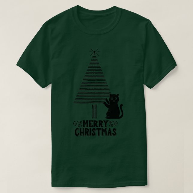 Cat and christmas tree scratches T-Shirt (Design Front)