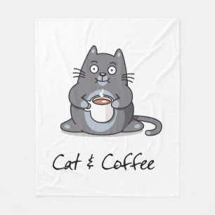 Cat and Coffee  Fleece Blanket