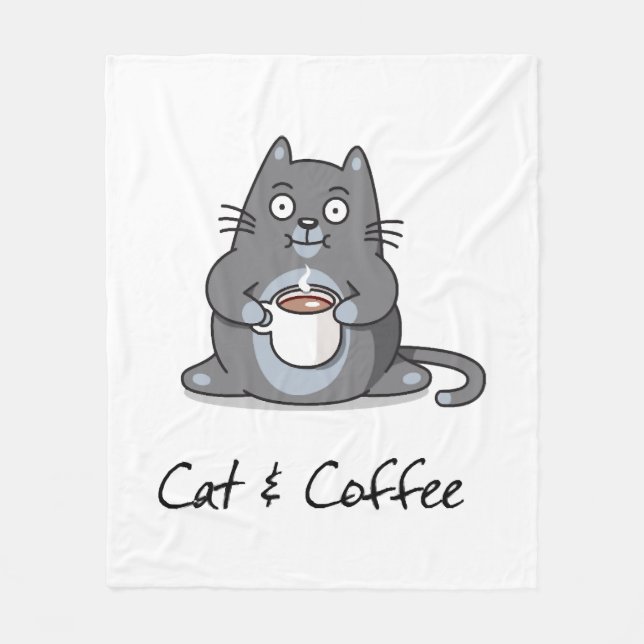 Cat and Coffee  Fleece Blanket (Front)