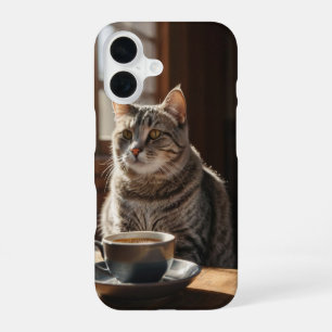 Cat and Coffee Vibes iPhone 16 Case