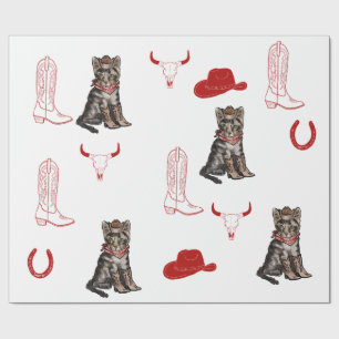 cat and cowboys  wrapping paper