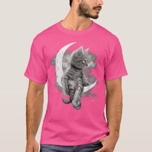 Cat And Crescent Moon Cute Cat Sit On The Moon T-Shirt