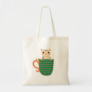 Cat And Cup Pattern Tote Bags