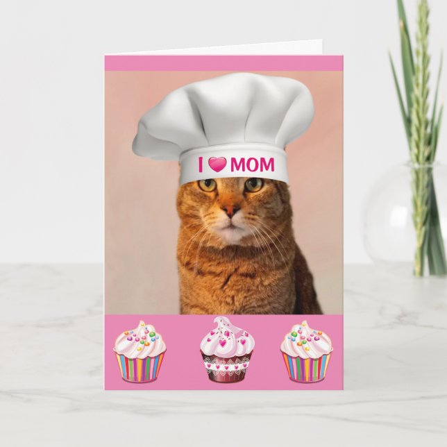 Cat And Cupcakes Mother's Day Holiday Card (Front)