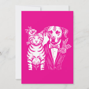 cat and dog  as a couple in formal wedding attire invitation