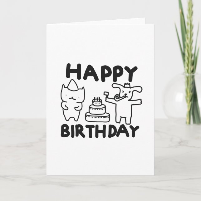 Cat and Dog Birthday Card (Front)