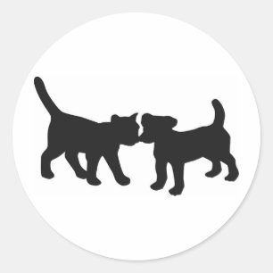 cat and dog classic round sticker