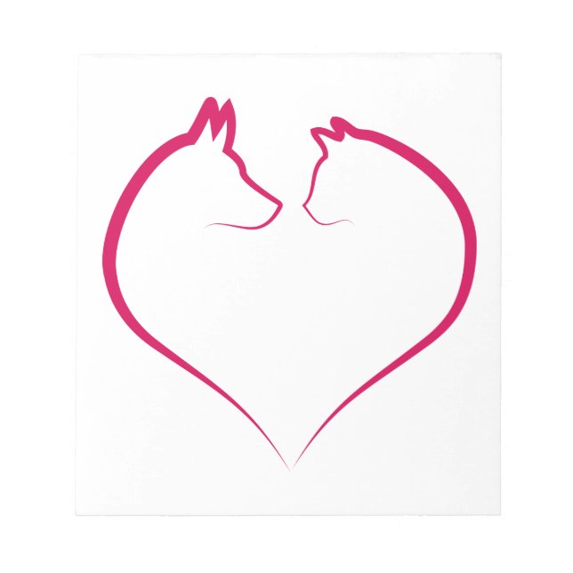 Cat and dog faces in red heart silhouette notepad (Front)