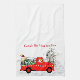 Cat and Dog Fetched the Christmas Tree Tea Towel