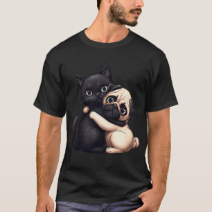Cat And Dog Friendship Cartoon Art T-Shirt