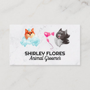 Cat and Dog Getting Washed Groomer Business Card
