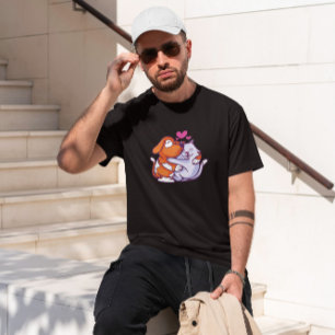 Cat And Dog Hugging Cartoon T-Shirt