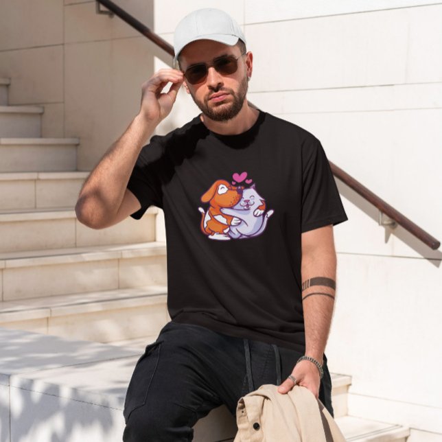 Cat And Dog Hugging Cartoon   T-Shirt (Creator Uploaded)