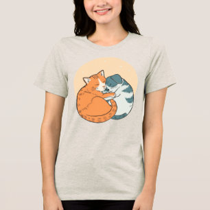 Cat and Dog Hugging Cute Animal Illustration Tri-Blend Shirt