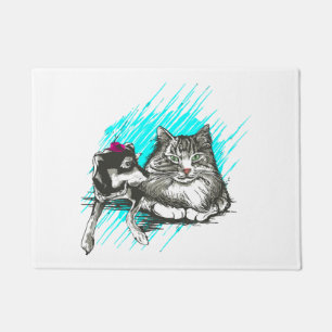 Cat And Dog Illustration Doormat