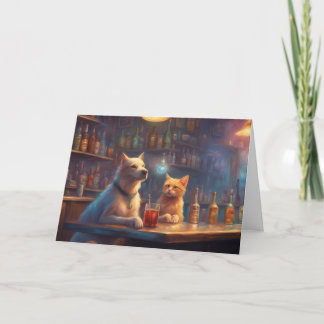 Cat and Dog in a bar talking things out birthday Card