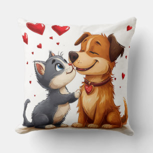Cat and dog in love cushion