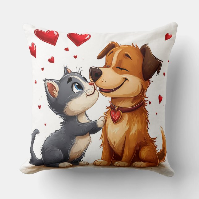 Cat and dog in love cushion (Front)
