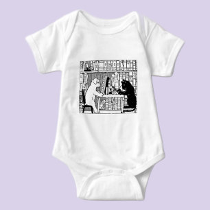 Cat and Dog in the Library Baby Bodysuit