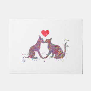Cat and dog kissing doormat
