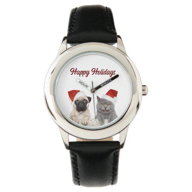 Cat And Dog Merry Christmas Happy Holiday Kids Watch (Front)
