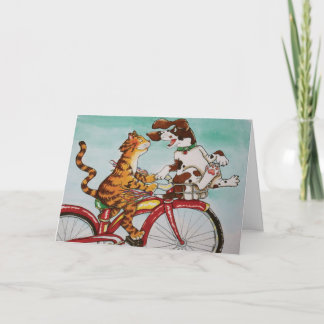 Cat and Dog on Bike Card