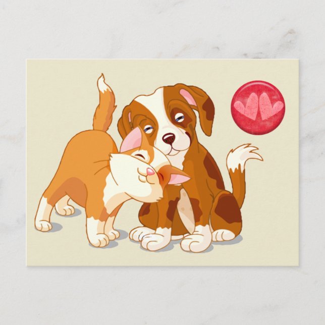 Cat and Dog Pals Valentine Holiday Postcard (Front)