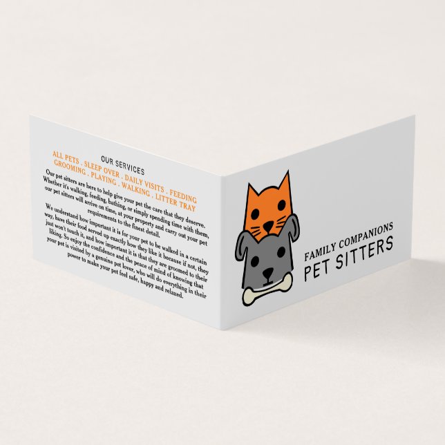 Cat and Dog, Pet Sitting Service Detailed Business Card (Outside)