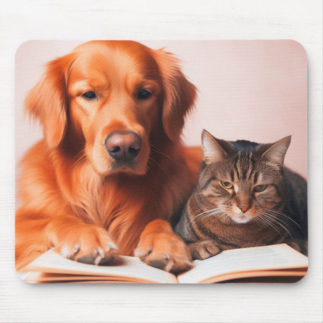 Cat and dog reading a book mouse pad (Front)