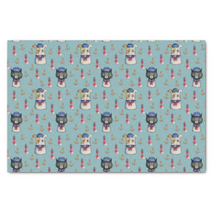 Cat and Dog Sailors Nautical Watercolor Pattern Tissue Paper