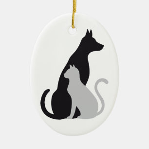 cat and dog silhouette ceramic tree decoration