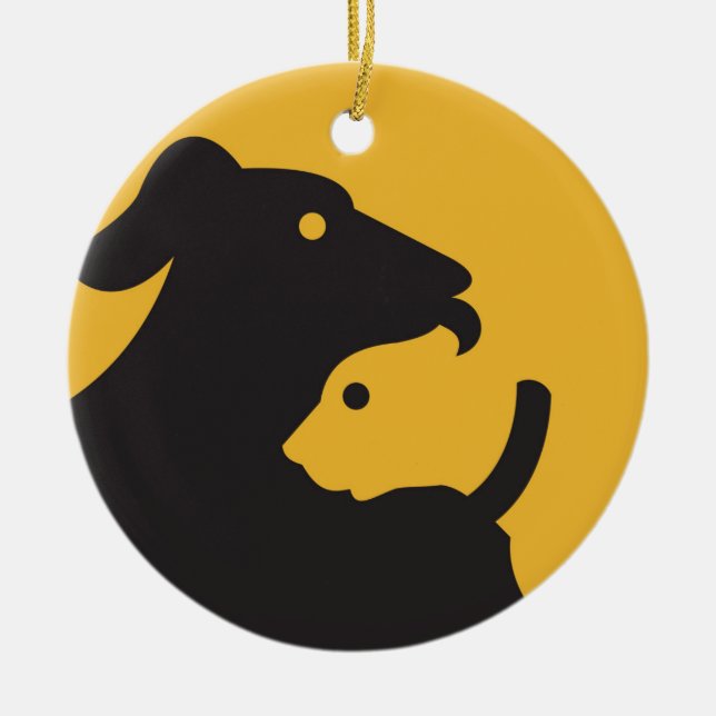 Cat and Dog Silhouette Ceramic Tree Decoration (Front)