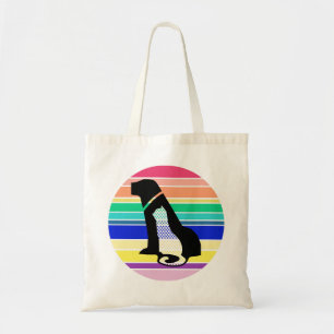 Cat and Dog Silhouette on Colourful Stripes Tote Bag
