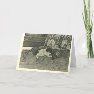 Cat and Dog Snuggling Together Holiday Card