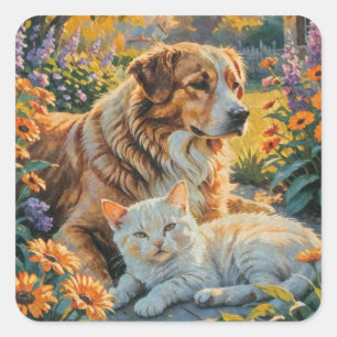 Cat and Dog Square Sticker