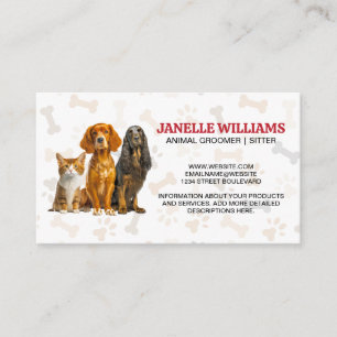 Cat and Dogs Sitting   Paw and Bones Pattern Business Card