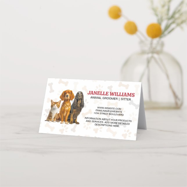 Cat and Dogs Sitting | Paw and Bones Pattern Loyalty Card (Front)