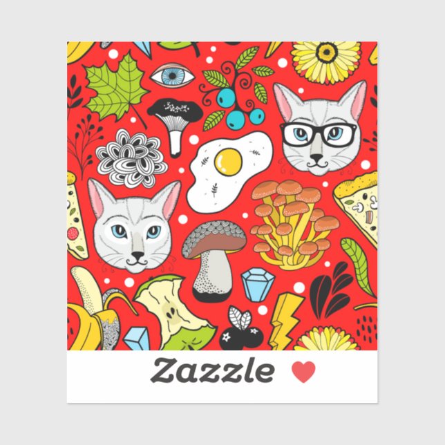 Cat and egg on red (Sheet)